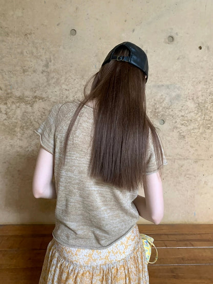 リネン混VネックニットTシャツ