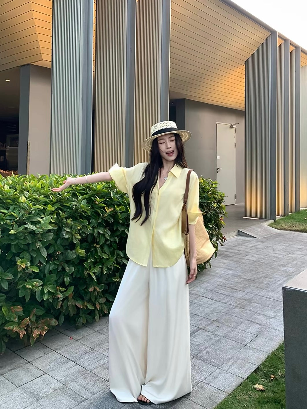 リネン混オープンカラーシャツ