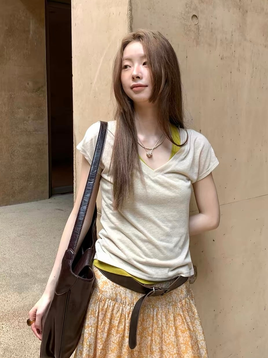 リブVネックタンクトップ
